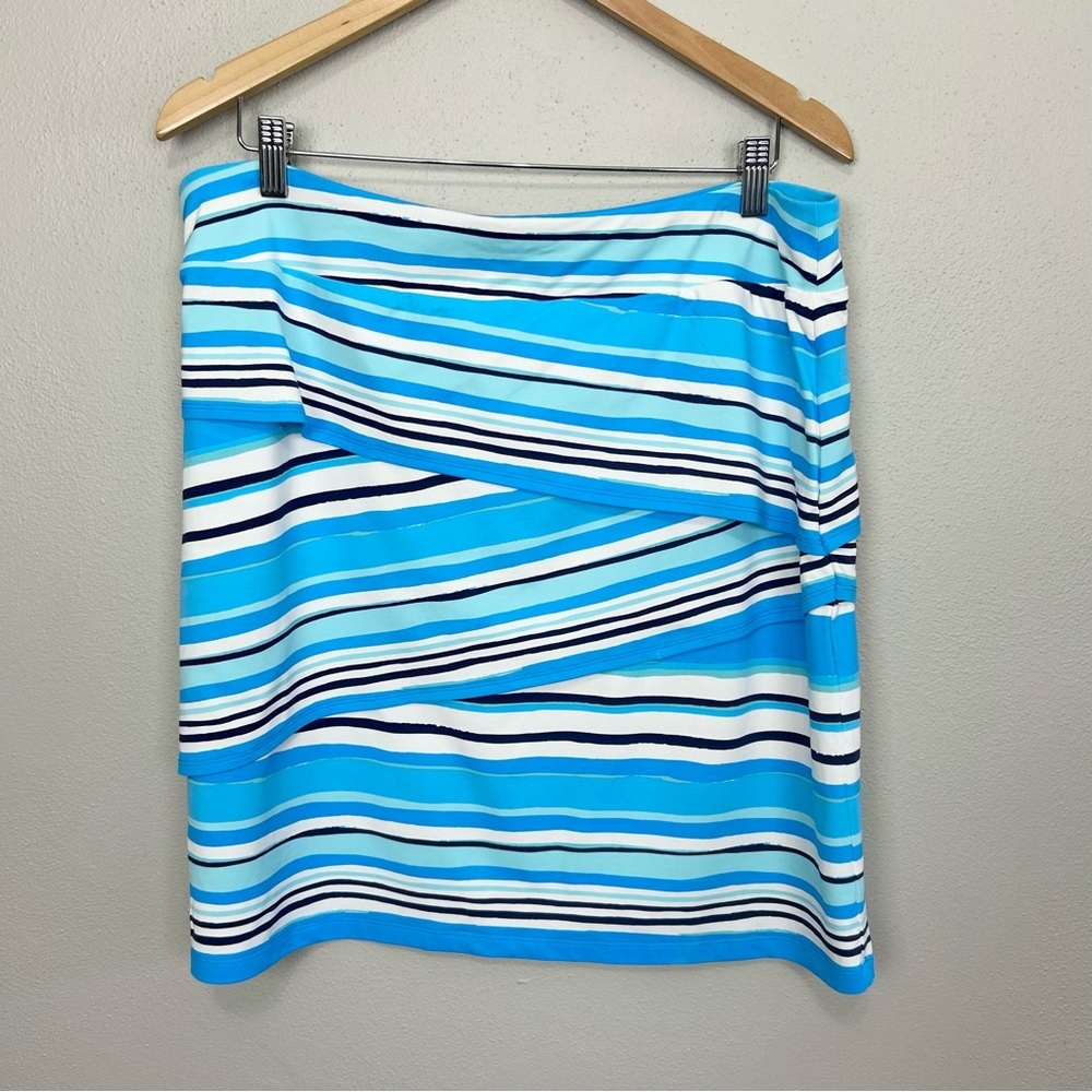 J. McLaughlin Nicola Skirt Catalina Cloth Pull On Layered Blue White Striped XL
